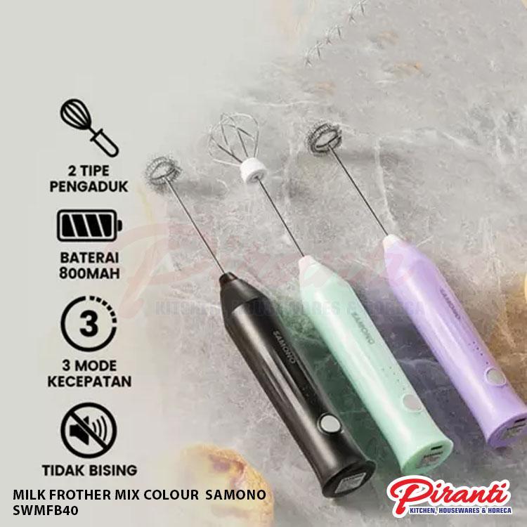 SAMONO Milk Frother Pembuat Foam Susu Kopi Telur 2 Tipe Pengocok 3 Mode Kecepatan Rechargeable SW-MFB40